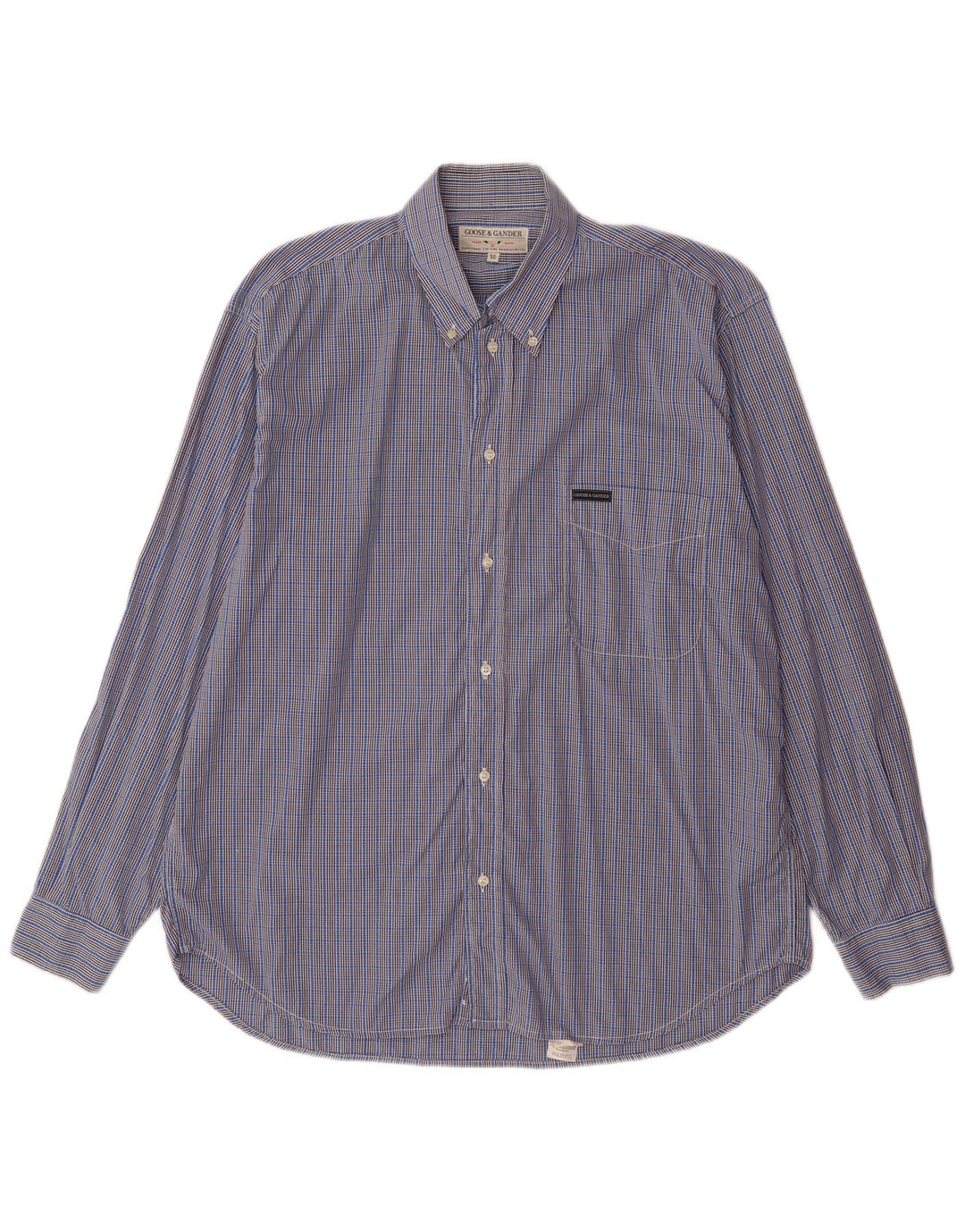 GOOSE & GANDER Mens Shirt Size 50 Large Blue Check Cotton