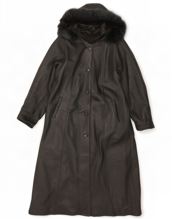 Cappotto in pelle con cappuccio da donna vintage UK 20 2XL Cachi