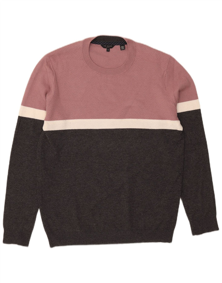 Maglione maglione girocollo da uomo Ted Baker taglia 3 blocco colore nero medio