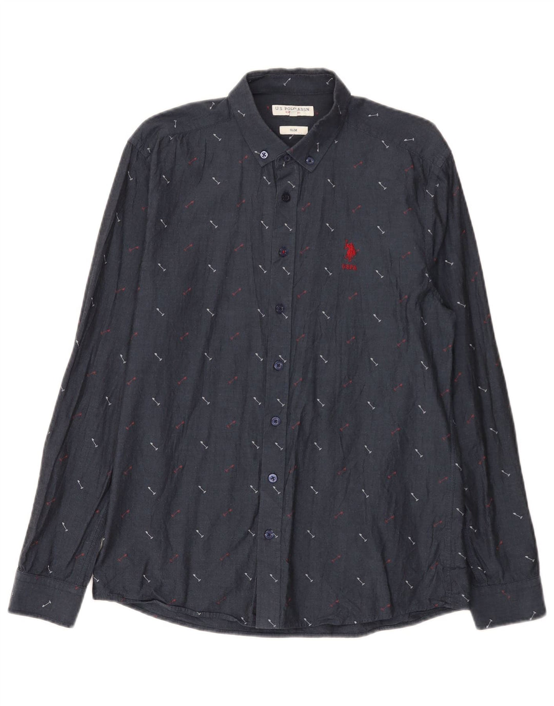 Polo Assn. degli Stati Uniti Camicia slim da uomo con motivo astratto in cotone blu navy medio