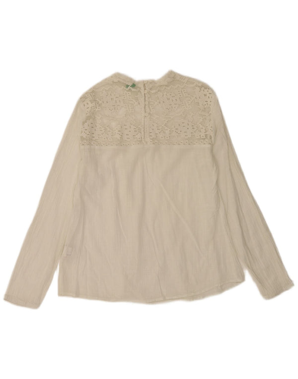 Camicetta oversize a maniche lunghe da donna Benetton Top UK 10 Small Cotone bianco
