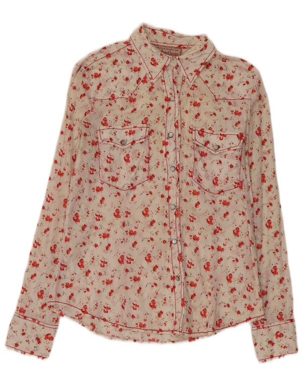 Camicetta camicia vestibilità regolare da donna Marlboro Classics UK 14 medio bianco floreale