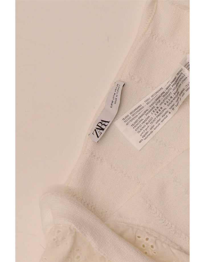 Top corto da donna Zara UK 12 cotone bianco sporco medio