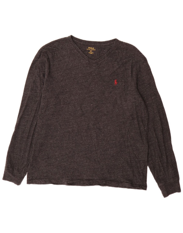 Polo Ralph Lauren Top da uomo a maniche lunghe in cotone chiazzato grigio grande