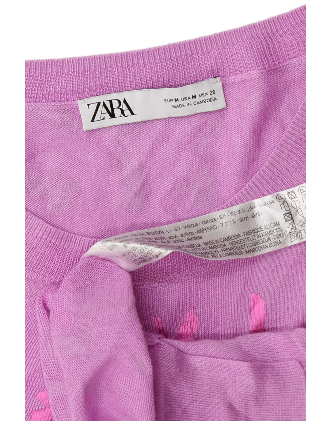 Maglione girocollo da donna con motivo astratto Zara UK 14 Rosa medio