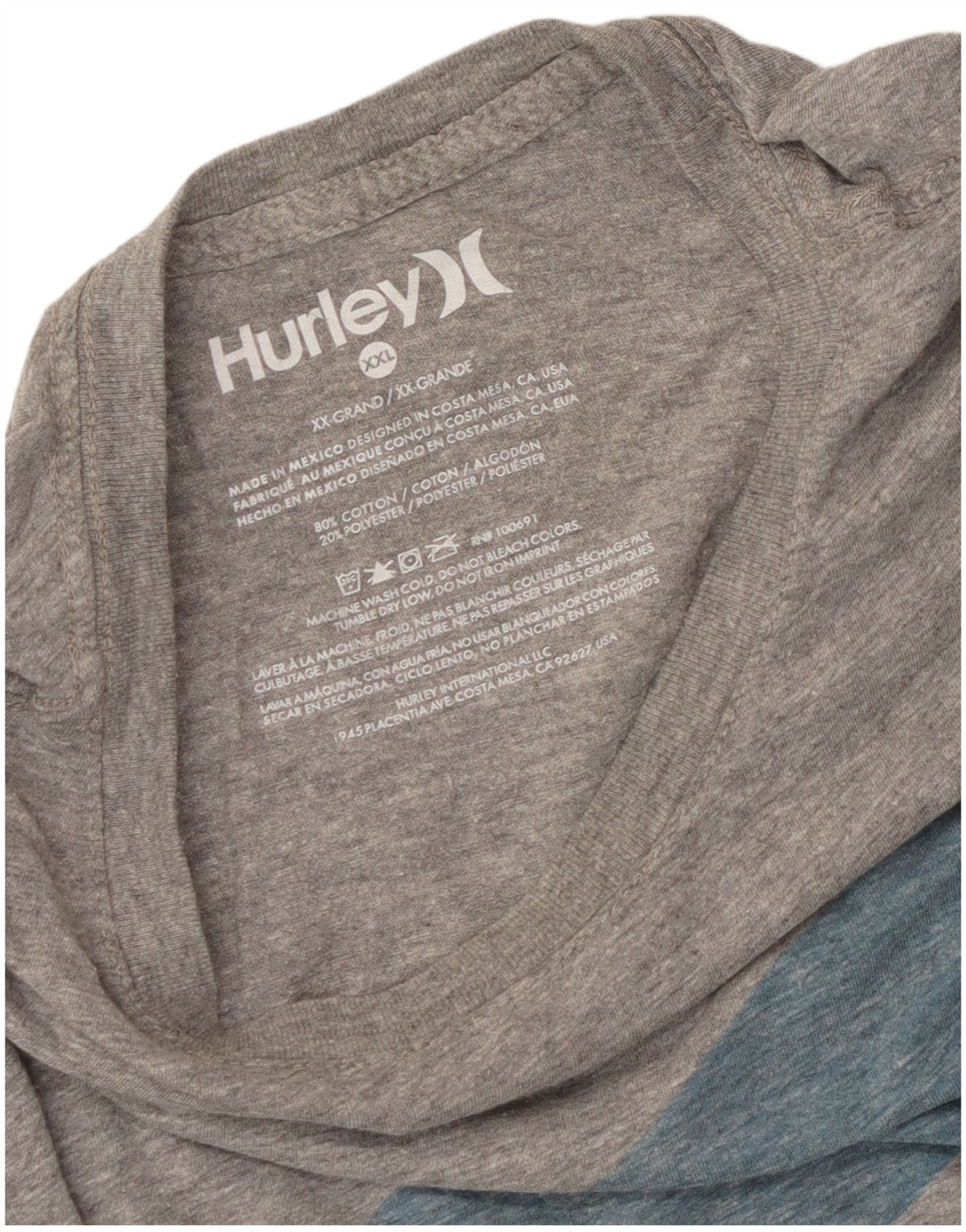 T-shirt grafica da uomo Hurley Top 2XL in cotone grigio
