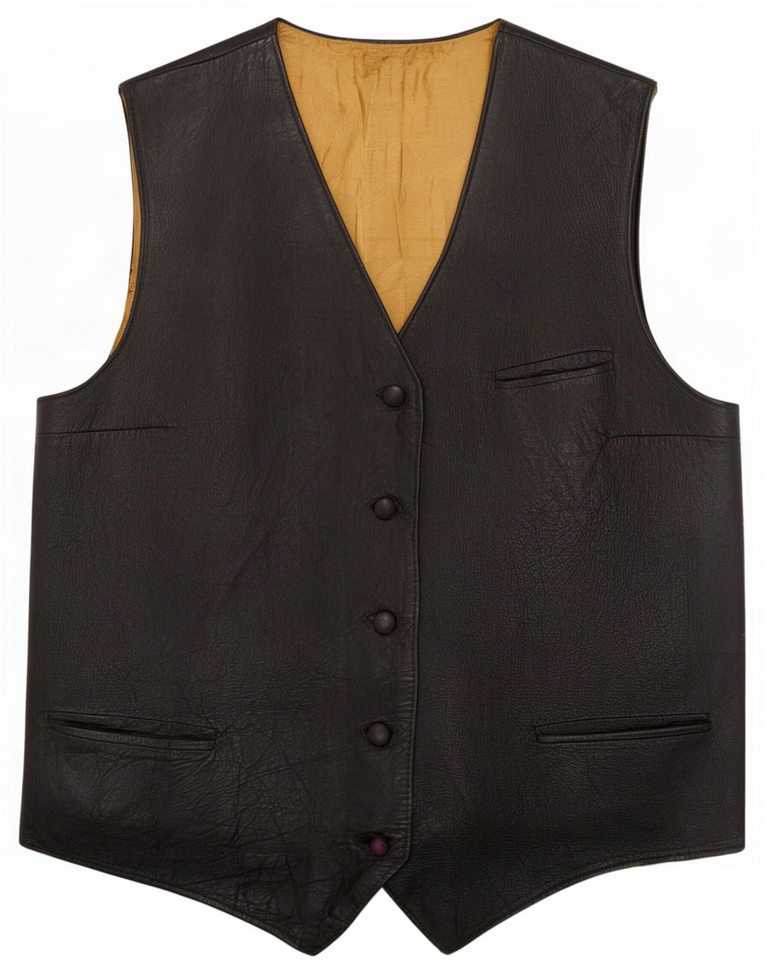 Gilet in pelle da donna vintage UK 12 medio nero