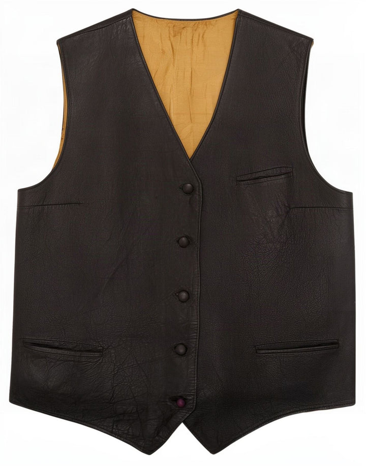 Gilet in pelle da donna vintage UK 12 medio nero