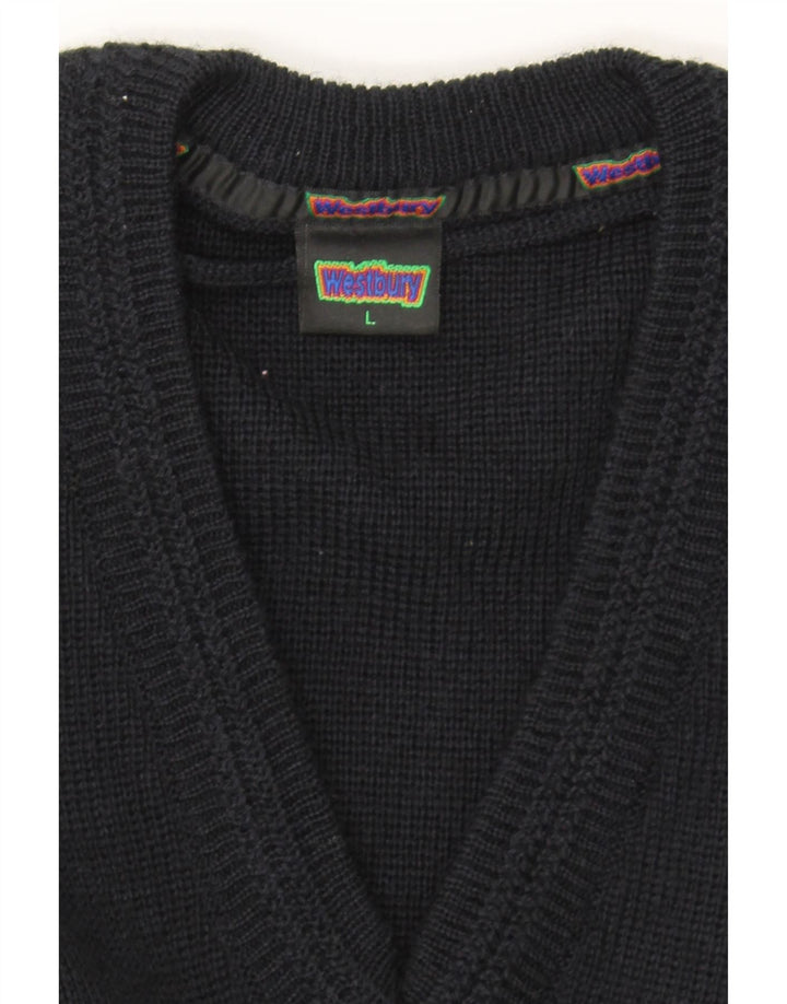 WESTBURY Mens V-Neck Jumper Sweater Large Black Striped Cotton Vintage WESTBURY and Second-Hand WESTBURY from Messina Hembry 