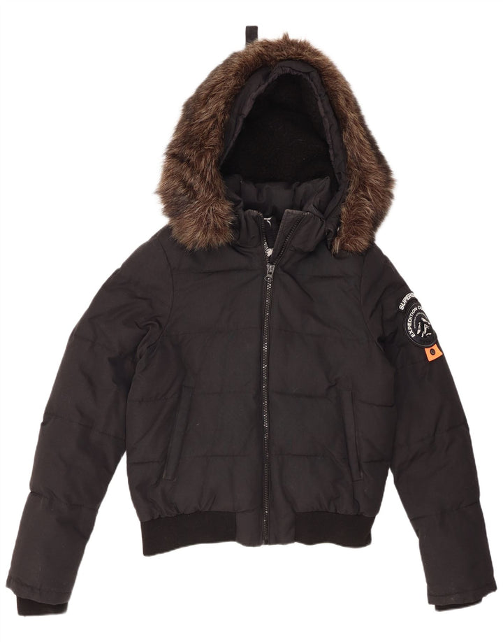 Giacca imbottita con cappuccio da donna Superdry UK 14 grande nylon nero