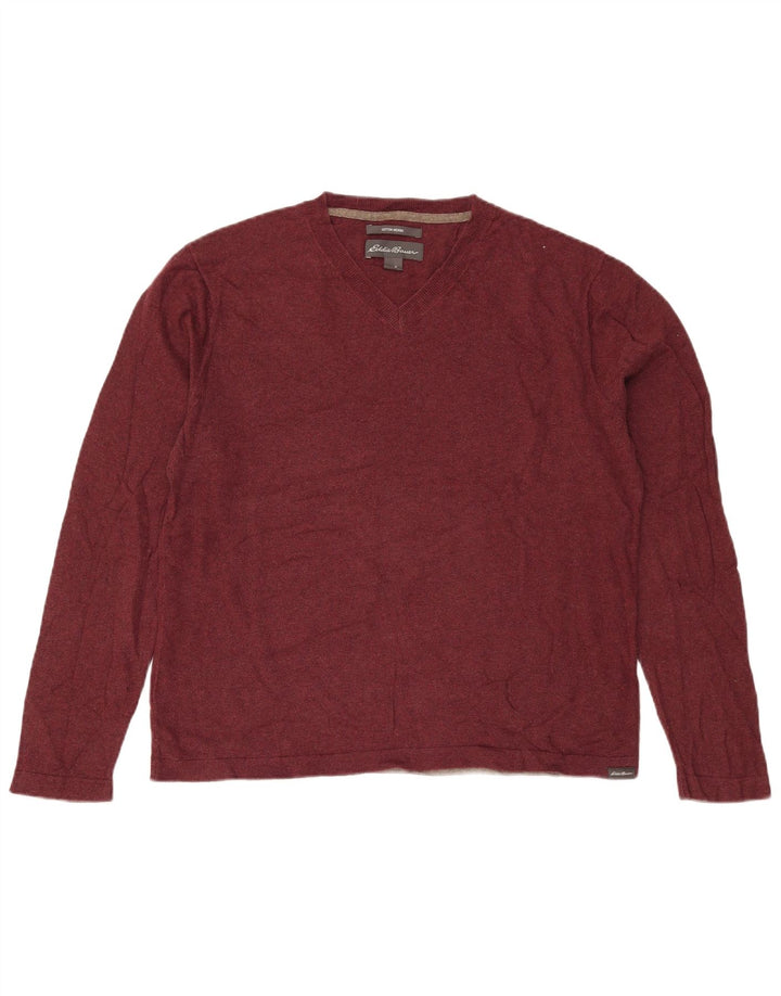 Maglione da uomo con scollo a V Eddie Bauer in cotone bordeaux medio