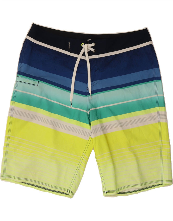 QUIKSILVER Mens Swimming Shorts Large Multicoloured Striped Polyester Vintage Quiksilver and Second-Hand Quiksilver from Messina Hembry 