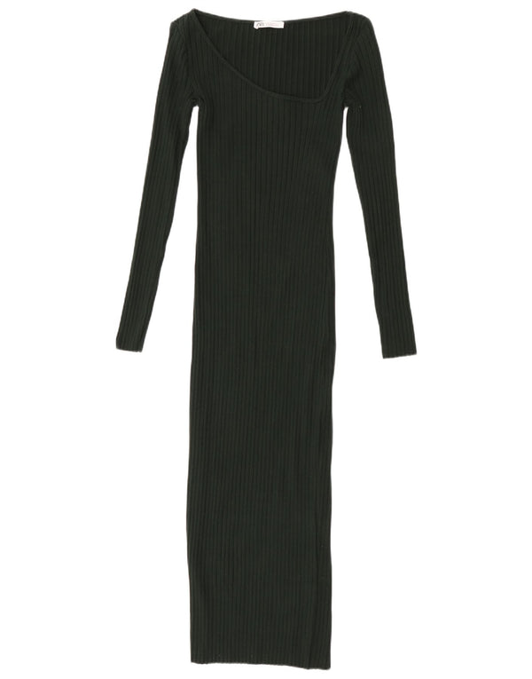 Vestito aderente a maniche lunghe da donna Zara UK 8 piccolo in cotone verde