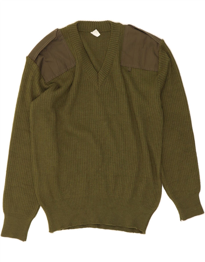LA GRIFFE Mens V-Neck Jumper Sweater Large Khaki Vintage La Griffe and Second-Hand La Griffe from Messina Hembry 