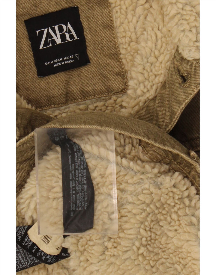 Giacca in denim Sherpa da uomo Zara UK 38 cotone kaki medio