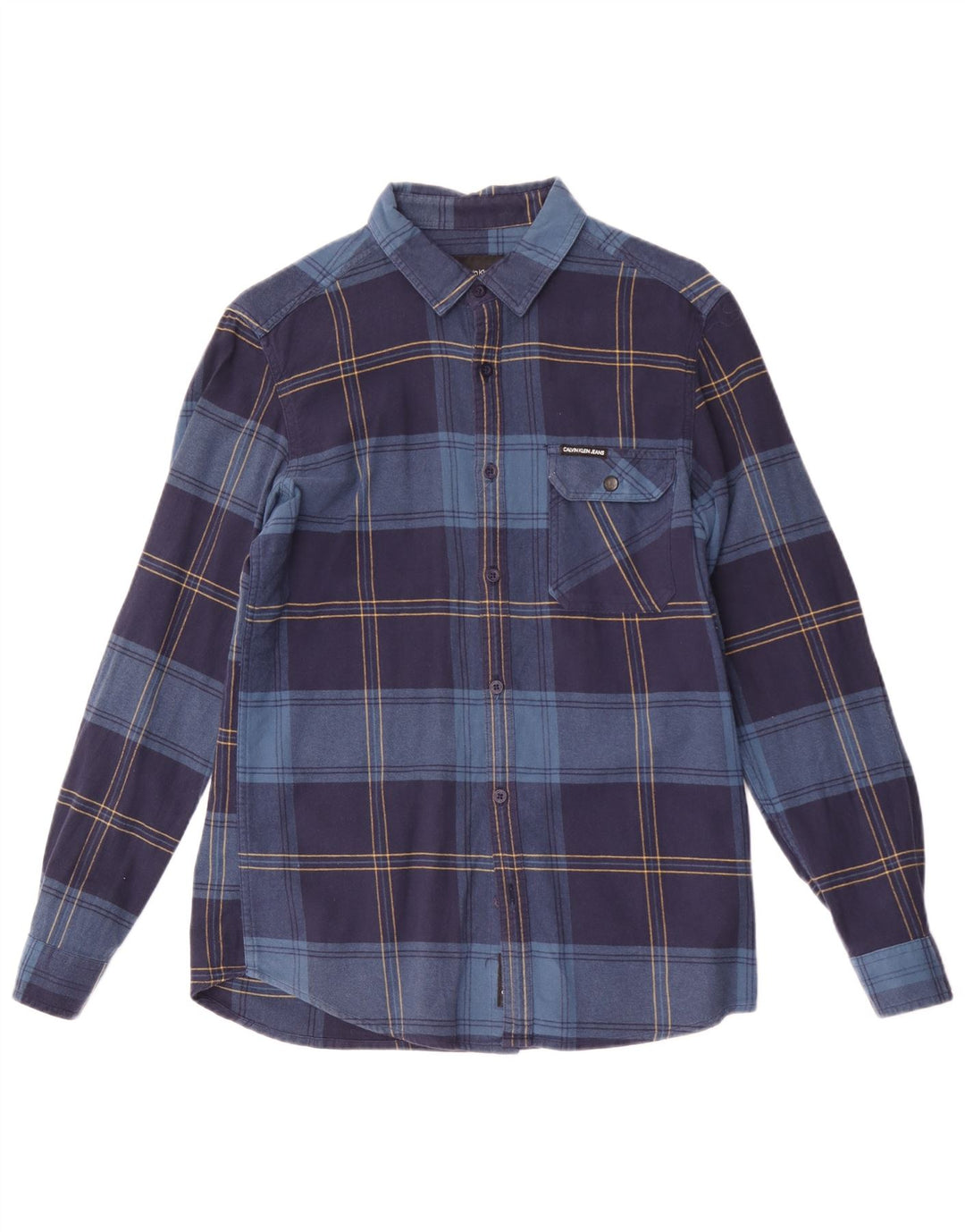 Camicia in flanella slim fit da uomo Calvin Klein poliestere scozzese medio blu navy