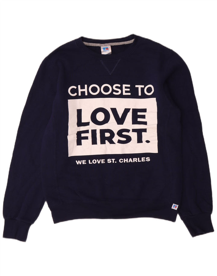 RUSSELL ATHLETIC Felpa con grafica da uomo Maglione piccolo in cotone blu navy