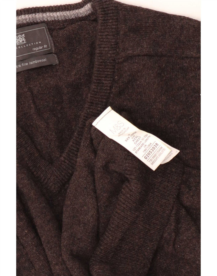 Maglione da uomo Marks & Spencer vestibilità regolare con scollo a V 3XL lana marrone
