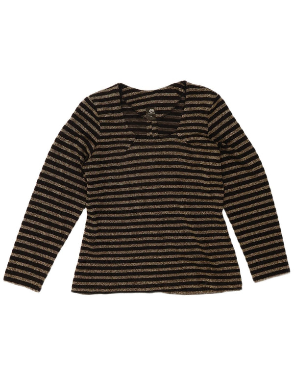 C&A Womens Top Long Sleeve EU 42 Large Gold Striped Cotton