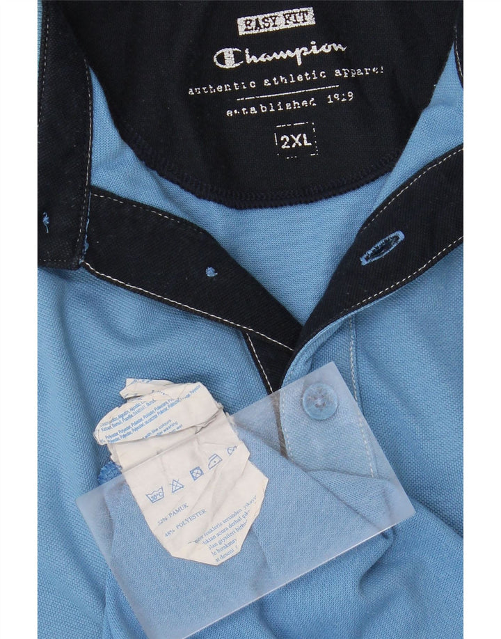 CHAMPION Mens Easy Fit Polo Shirt 2XL Blue Cotton