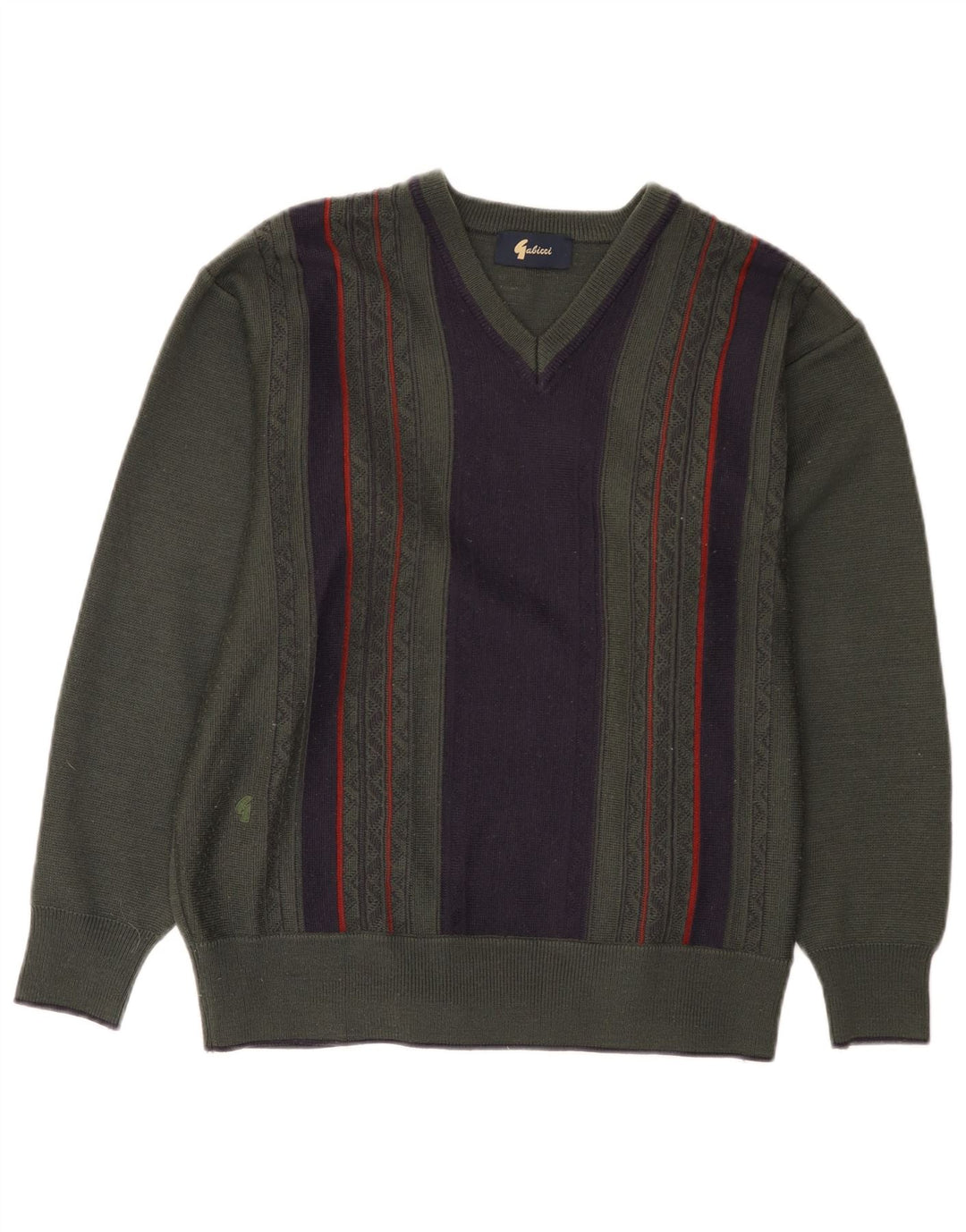 Maglione da uomo con scollo a V Gabicci, lana color block medio kaki
