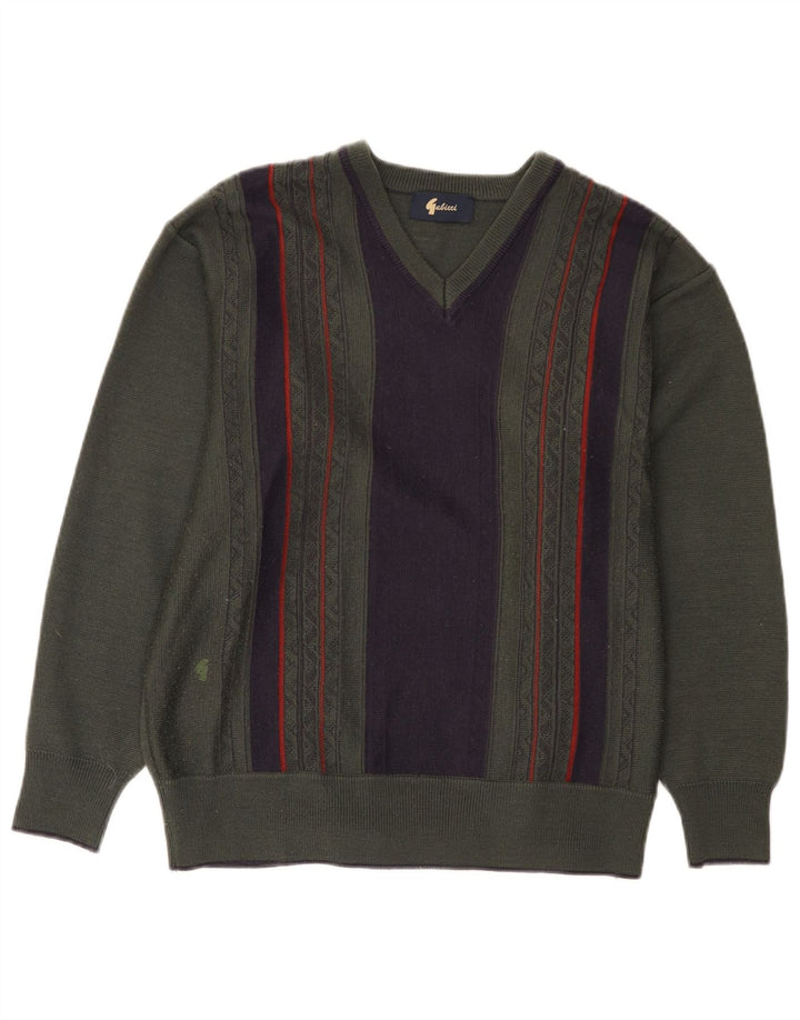 Maglione da uomo con scollo a V Gabicci, lana color block medio kaki