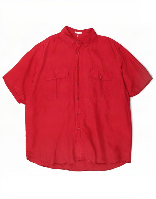 Camicia vintage da uomo a maniche corte XL in seta rossa