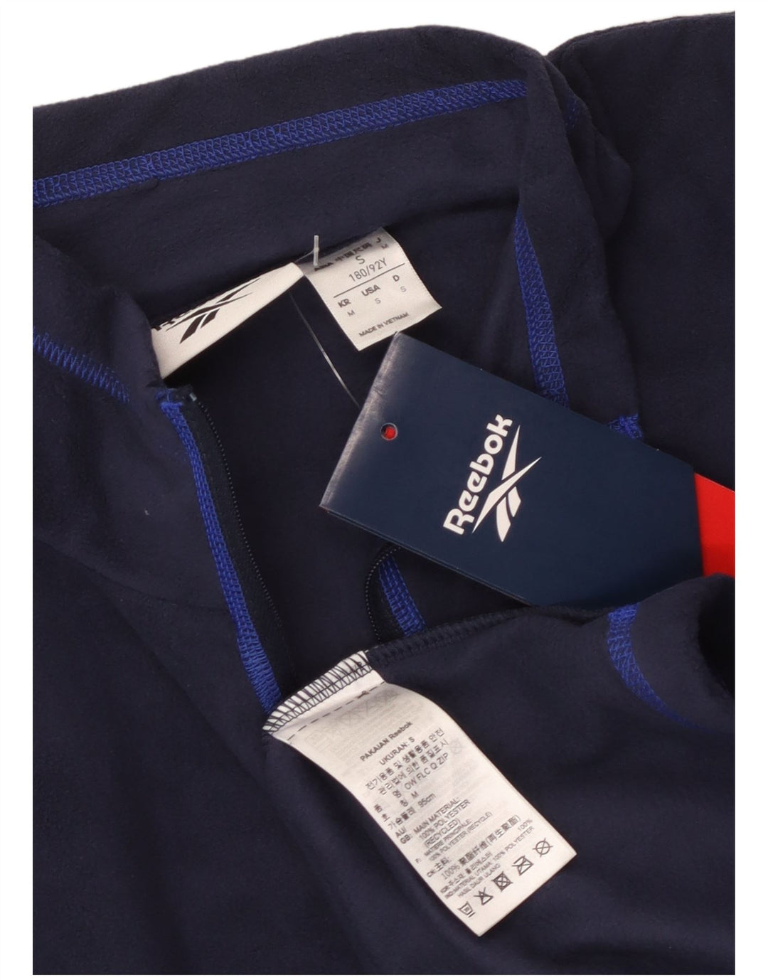 Maglione in pile Reebok da uomo con zip e collo, medio, blu navy, in poliestere sportivo