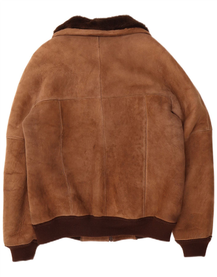 Giubbotto shearling vintage da uomo IT 52 XL color block marrone