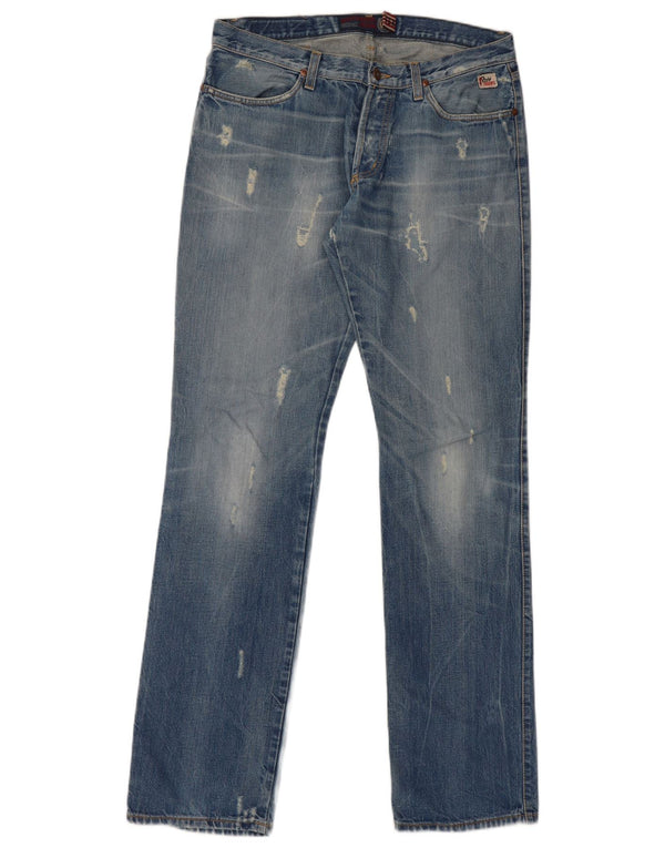 Jeans dritti invecchiati da uomo Roy Rogers W34 L36 cotone blu