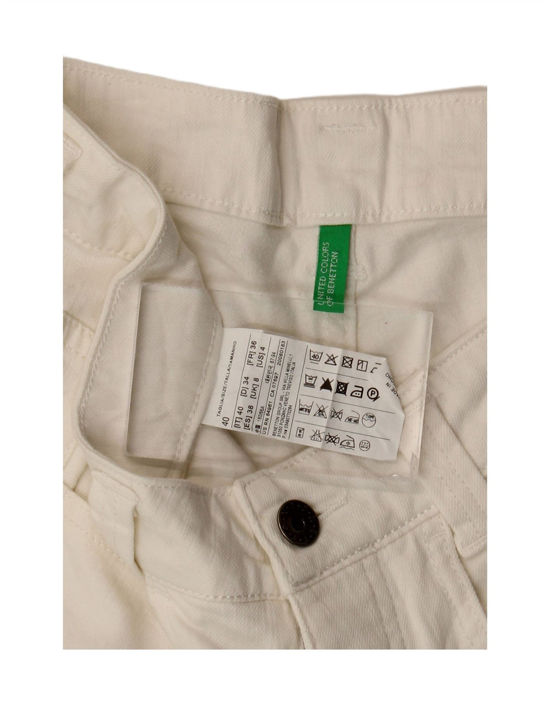 Pantaloncini di jeans da donna Benetton UK 8 piccoli W30 cotone bianco