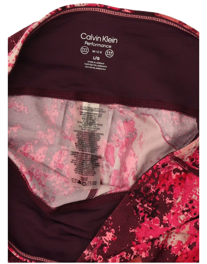 CALVIN KLEIN Leggings da donna con motivo astratto UK 14 Large Bordeaux Nylon