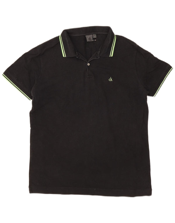 Polo da uomo Calvin Klein IT 52 Large in cotone a righe nere