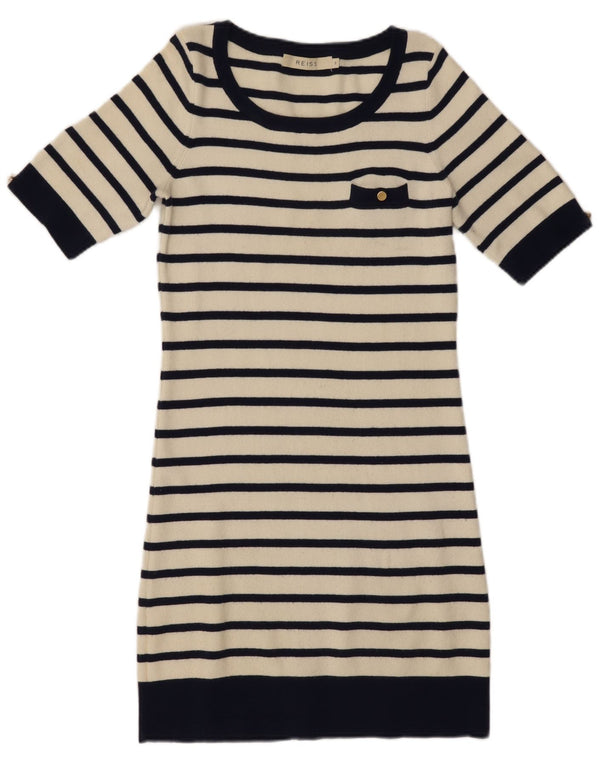Abito maglione da donna a maniche corte Reiss UK 10 piccolo a righe blu navy