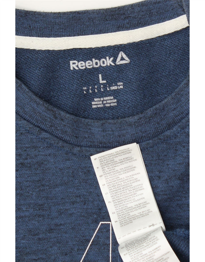 Felpa grafica da uomo Reebok, maglione grande, cotone screziato blu navy