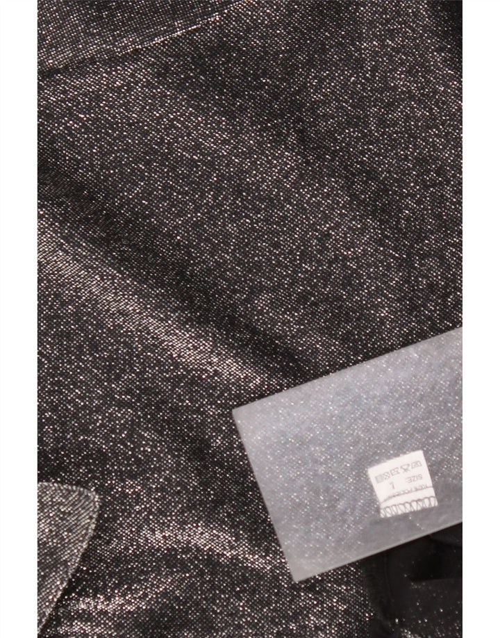 Camicetta camicia oversize da donna VINTAGE UK 16 grande poliestere chiazzato nero