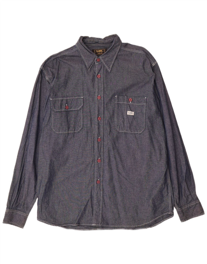 Camicia da uomo LEE XL in cotone blu navy