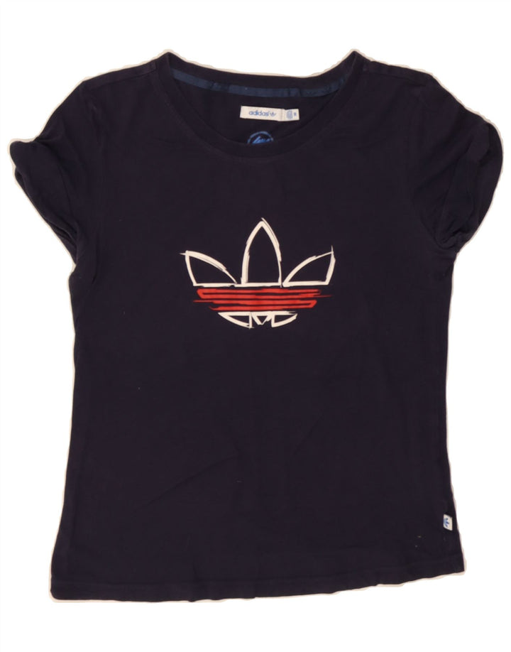 ADIDAS Womens Graphic T-Shirt Top EU 38 Medium Navy Blue Cotton Vintage Adidas and Second-Hand Adidas from Messina Hembry 