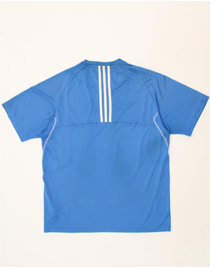 ADIDAS Mens T-Shirt Top Large Blue Colourblock Polyester Vintage Adidas and Second-Hand Adidas from Messina Hembry 