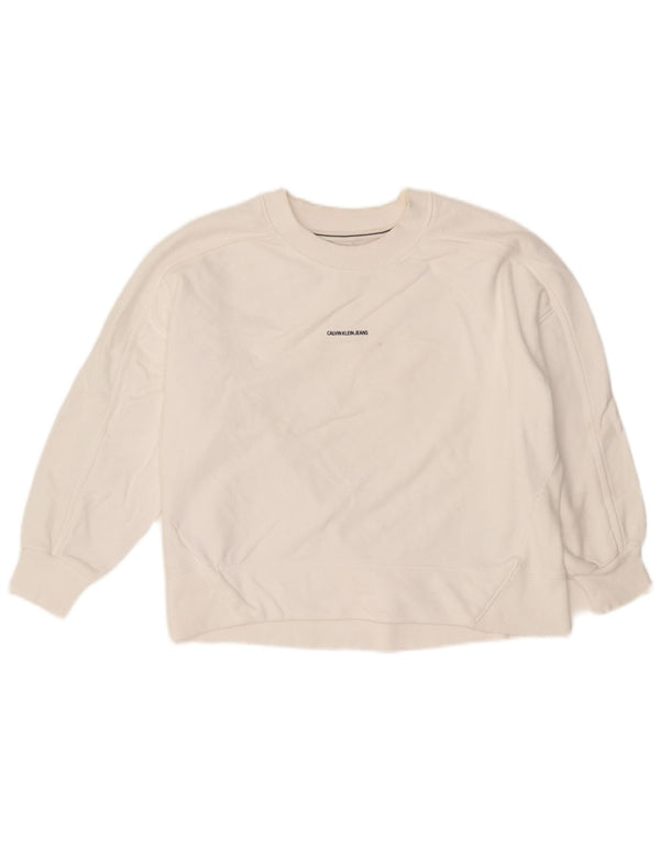 Felpa da donna con maniche a 3/4 Calvin Klein Jeans UK 10 piccola bianca