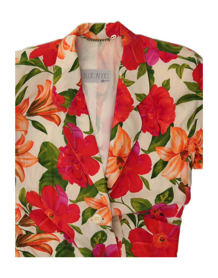 VINTAGE Womens 1 Button Blazer Jacket UK 14 Medium Multicoloured Floral Vintage Vintage and Second-Hand Vintage from Messina Hembry 