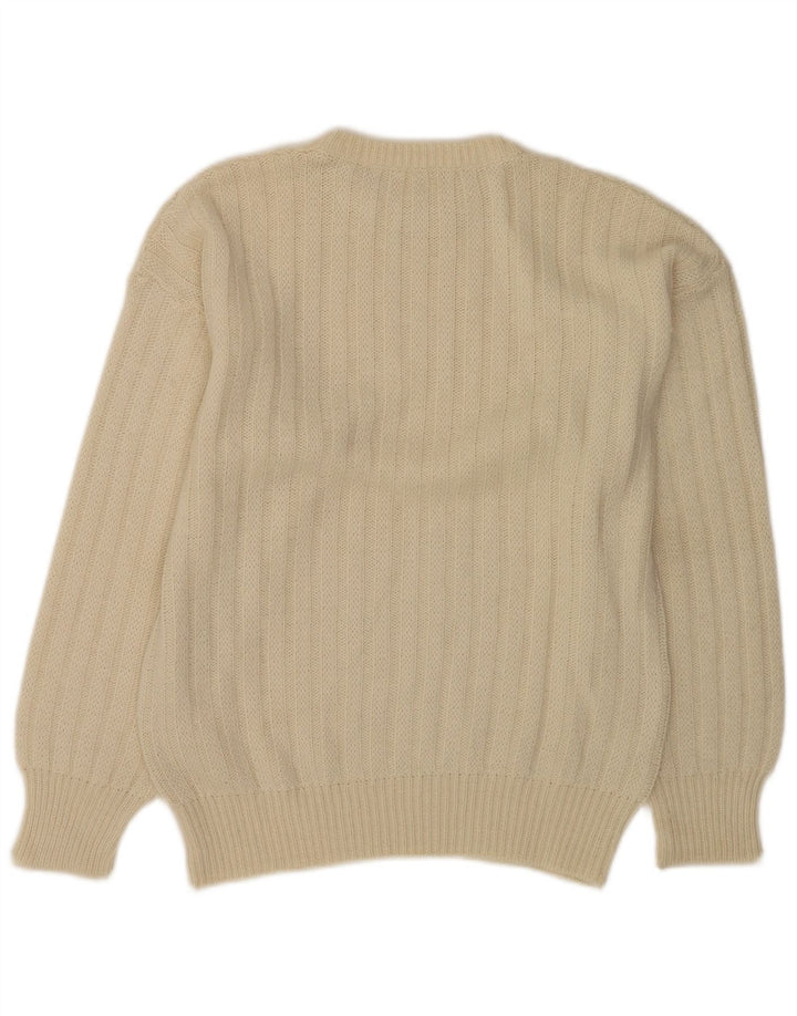 Maglione maglione vintage da donna con scollo a barca UK 14 grande beige
