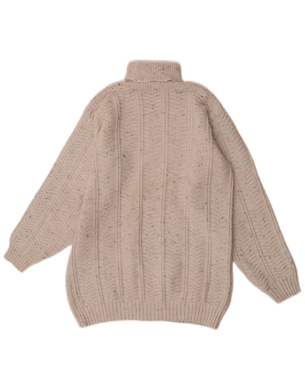 Maglione maglione vintage da uomo con collo alto XL in acrilico chiazzato bianco