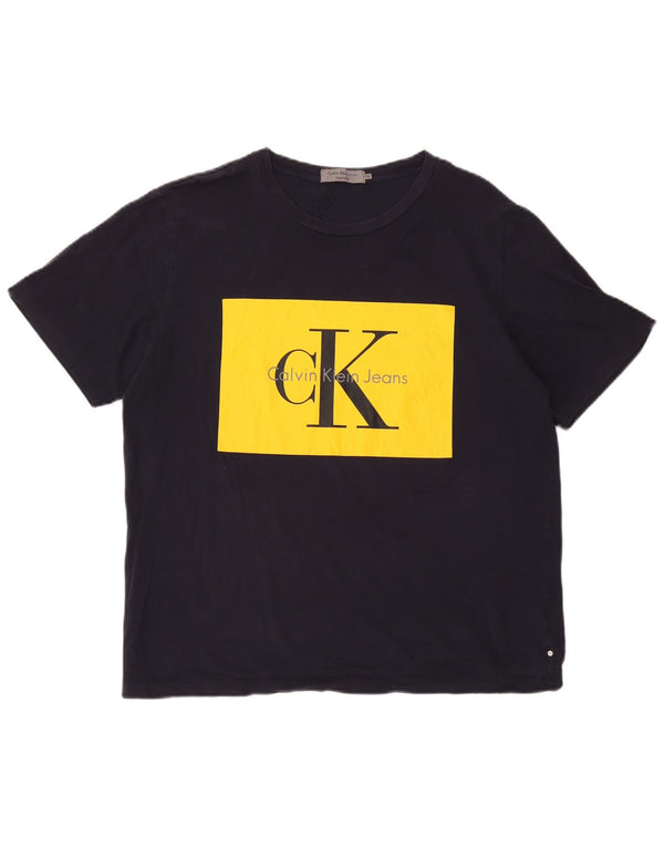 Maglietta grafica da donna Calvin Klein Jeans Top UK 18 XL cotone blu navy