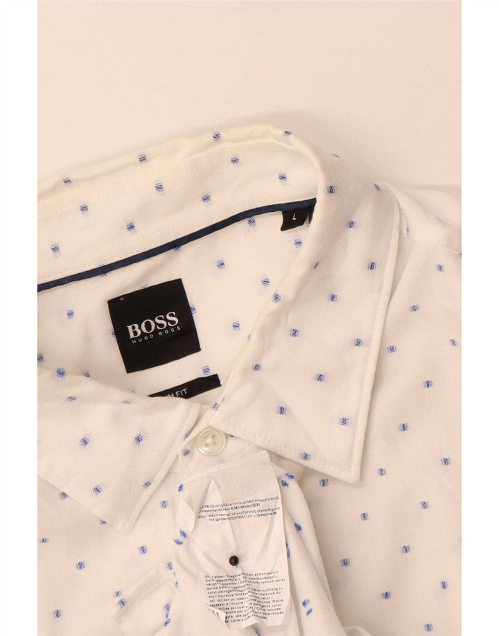 Camicia slim fit da uomo Hugo Boss, cotone maculato bianco grande