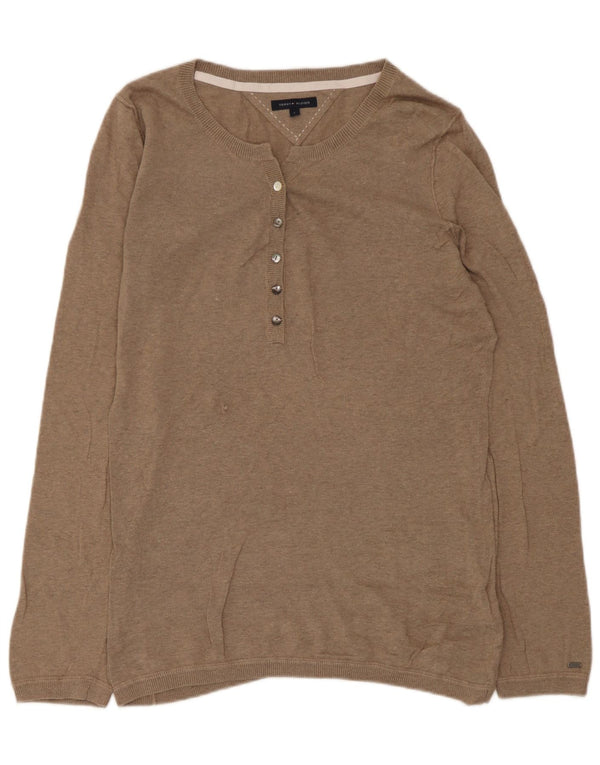 Maglione maglione con scollo a barca da donna Tommy Hilfiger UK 14 grande cotone marrone