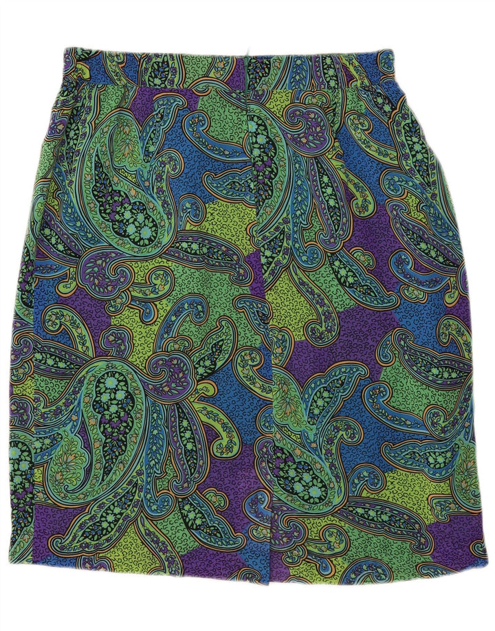 Gonna a tubino vintage da donna IT 44 media W34 poliestere verde paisley