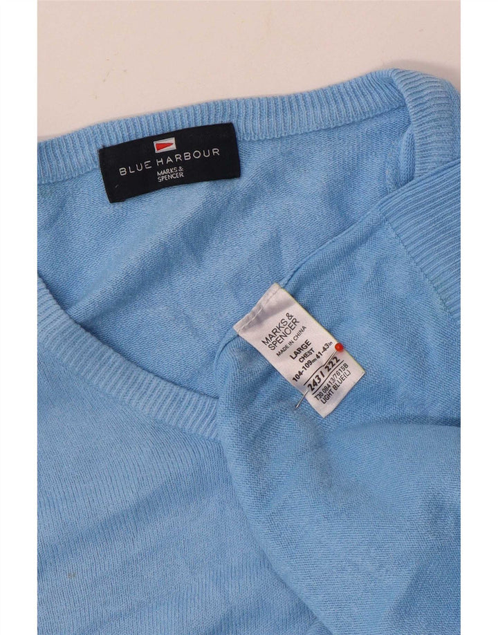 Marks & Spencer Maglione da uomo con scollo a V blu Harbour grande acrilico