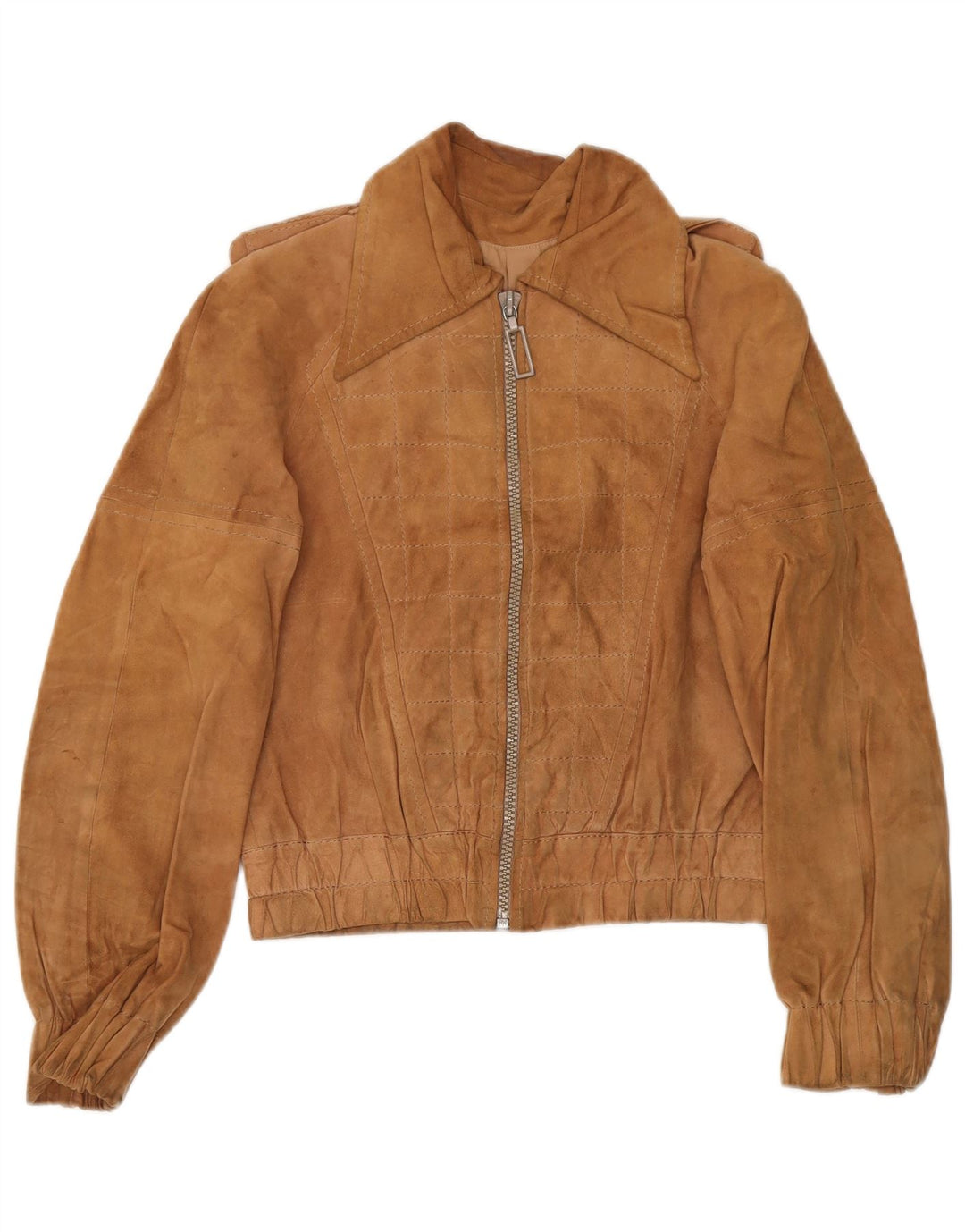 Giacca militare in pelle scamosciata vintage da donna IT 48 XL Marrone