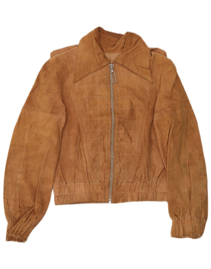 Giacca militare in pelle scamosciata vintage da donna IT 48 XL Marrone